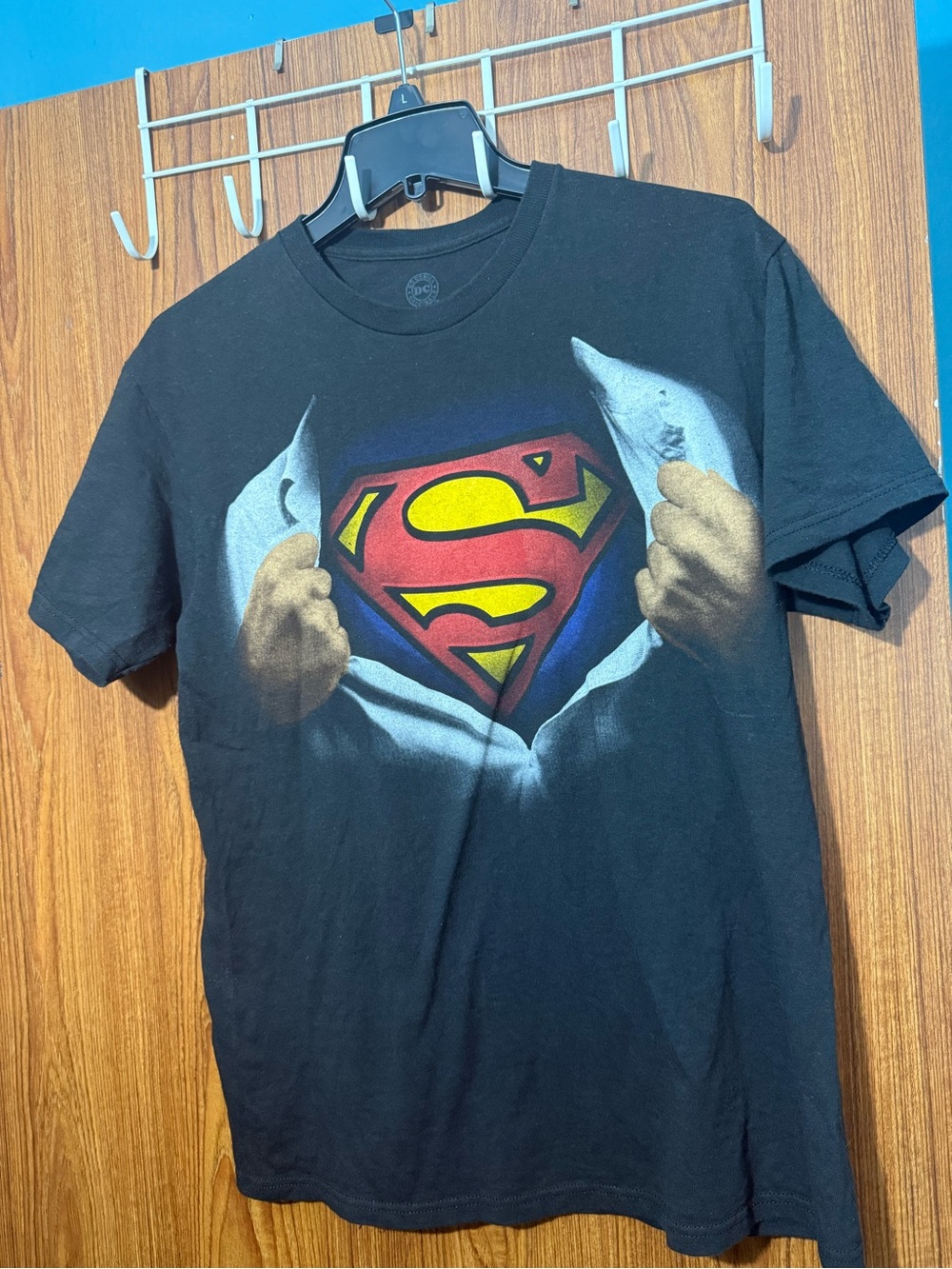 DC Comics Black Short Sleeve Tee with Red and Yellow Superman Emblem